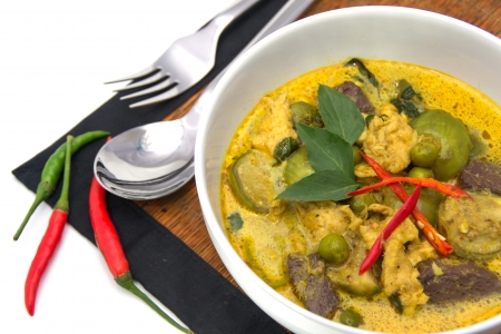 thai Green Curry with Chicken in a white bowlの写真素材