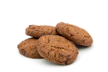 Chocolate chip cookies isolated on white backgroundの写真素材