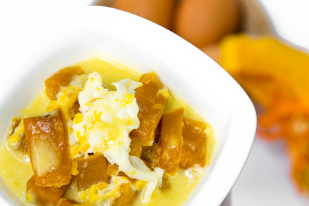 Thai dessert,pumpkin in coconut milkの写真素材