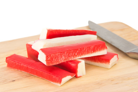 Imitation of Crab Sticks on white backgroundの写真素材