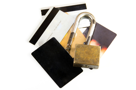 credit card data with Old Broken padlockの写真素材