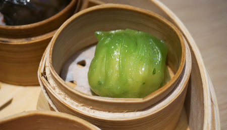 Green har gow as cantonese dumplingの写真素材