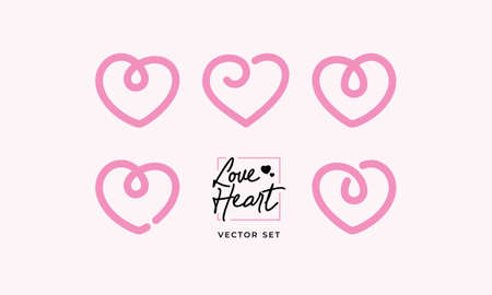 one line art love heart shape vector set outline monogram logo inspirationのイラスト素材