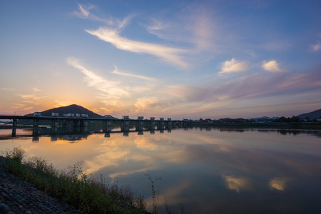 Beautiful dusk at Inuyama, Aichi, Japanの写真素材