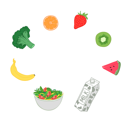 Hand drawn vector illustration - Healthy diet. Fruits and vegetables.のイラスト素材