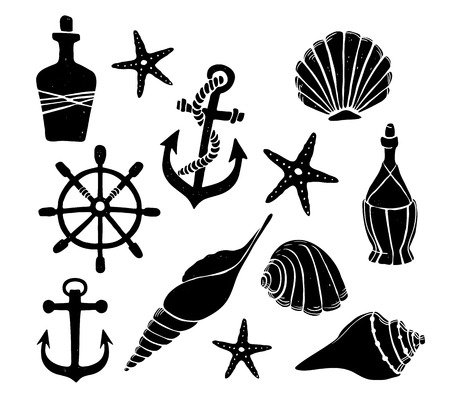 Hand drawn illustration - Set of sea. Elements for design creation, postcards, banners and invitations.のイラスト素材
