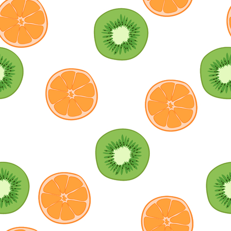 Hand-drawn vector illustration - Seamless pattern with kiwi and orange. Healthy foodのイラスト素材