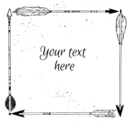 Hand drawn vector illustration. Vintage decorative frame of arrows. Tribal design elements.のイラスト素材