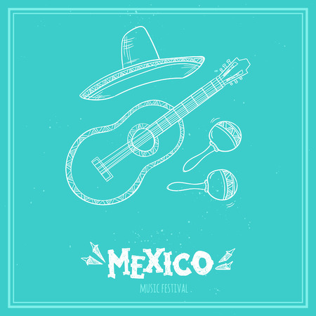 Hand drawn vector illustration - Mexico. Music festival. Dia del Santa Ceciliaのイラスト素材