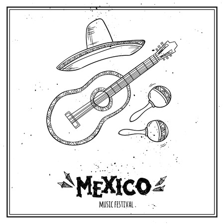 Hand drawn vector illustration - Mexico. Music festival. Dia del Santa Ceciliaのイラスト素材