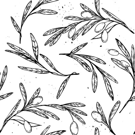 Hand drawn seamless pattern - Olive trees. Vintage background. Vectorのイラスト素材