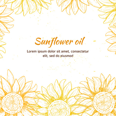 Hand drawn vector illustration - Sunflowers background. Vintageのイラスト素材