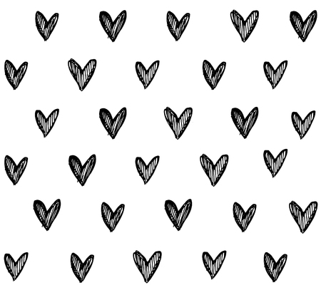 Hand drawn vector vintage texture. Seamless abstract pattern with hearts. Ink and featherのイラスト素材