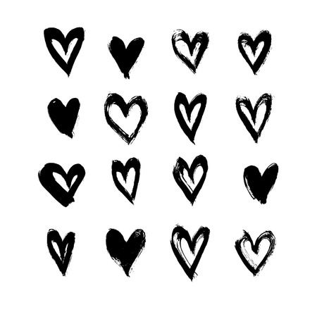 Hand drawn vector vintage texture. Collection with ink hearts. Ink and brushのイラスト素材
