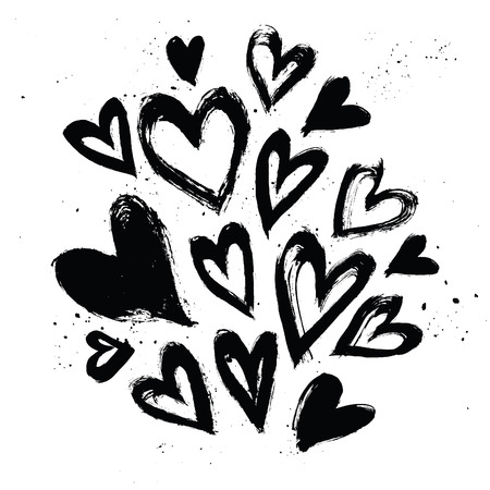 Hand drawn vector vintage texture. Collection with ink hearts. Ink and brushのイラスト素材