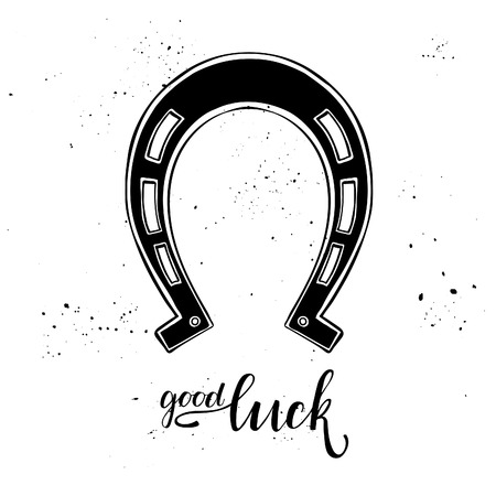 Hand drawn vector illustration - horseshoe. Vintageのイラスト素材