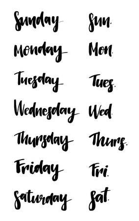 Set of Days of a Week. Lettering for calendar, posters, cards and more. Vector.  Weekly calendar in Calligraphy style.のイラスト素材