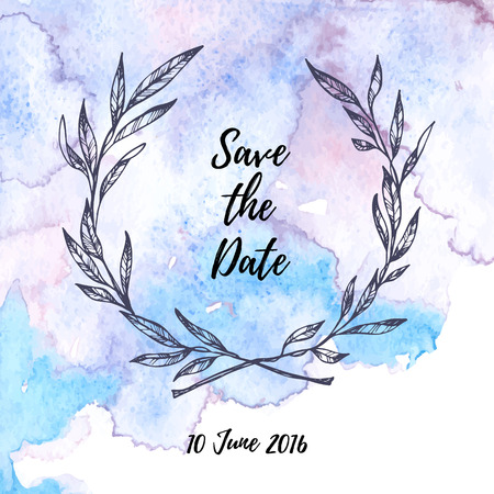 Hand drawn vector illustration - Wedding invitation card with watercolour background.のイラスト素材
