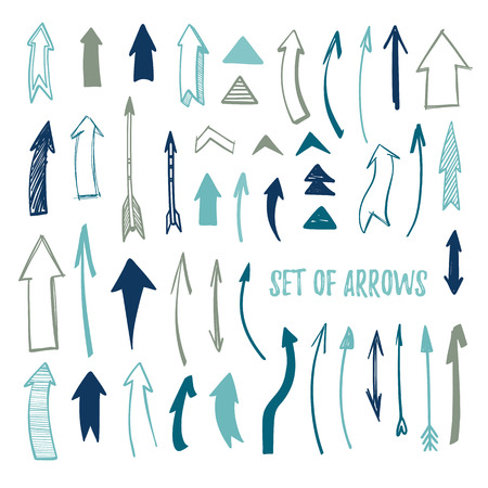 Hand drawn vector illustration - arrow collection. Sketch. Isolated set on a white background. Perfect for advertising and business presentations, cards, blogs, posters etc.のイラスト素材