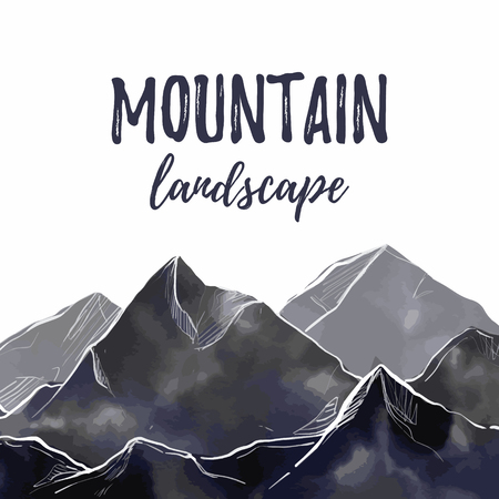 Hand drawn vector illustration - Mountain Landscape. Imitation of watercolorのイラスト素材