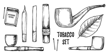 Hand drawn vintage illustration - tobacco collection.のイラスト素材