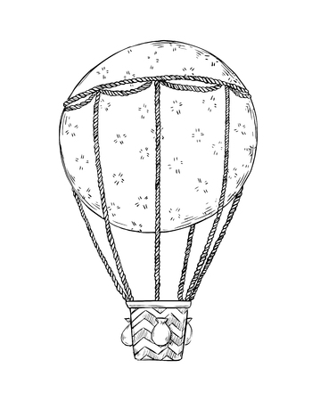 Hand drawn vector illustration - hot air balloon in the sky.のイラスト素材