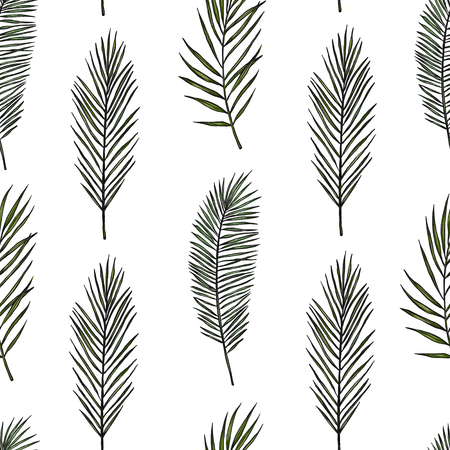 Tropical seamless pattern. Background with palm leaves. Hand drawn vector illustration. Perfect for prints, posters, invitations, textile, packing etcのイラスト素材