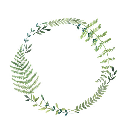 Hand drawn watercolor illustration. Laurel Wreath with leaves and branches. Perfect for wedding invitations, greeting cards, prints, postcards and moreの写真素材