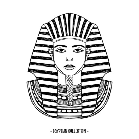 Hand drawn vector illustration - Egyptian collection. The pharaon of ancient Egypt, Tutankhamen. Perfect for invitation, web, postcard, poster, textile, print etc.のイラスト素材