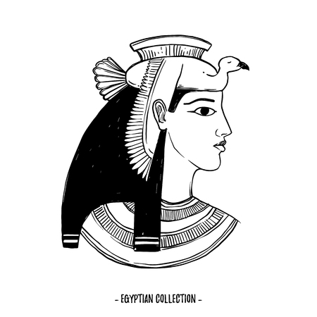 Hand drawn vector illustration - Egyptian collection. The gods of ancient Egypt, Goddess Isis. Perfect for invitation, web, postcard, poster, textile, print etc.のイラスト素材