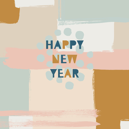 Hand drawn vector illustration - Happy new year in the style of 80's. Pattern with  abstract elements. Memphis design. Retro background. Perfect for invitations, greeting cards, posters, prints etcのイラスト素材
