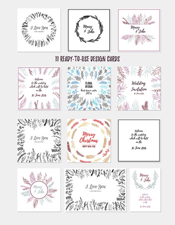 Hand sketched laurel wreaths with floral elements.のイラスト素材