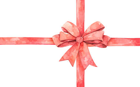 Red bow for certificate. Watercolor illustration. Perfect for invitations, greeting cards, posters, prints. Illustration in sketch style.の写真素材