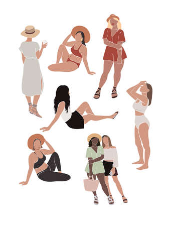 Abstract colorful woman vector figures. Contemporary art with terracotta colors. Beauty fashion female bodies in modern style. Fashion summer mood.のイラスト素材