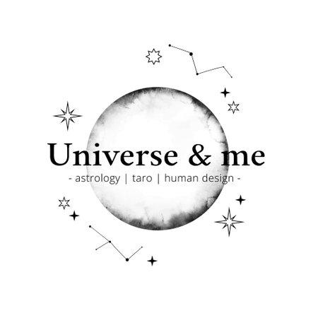 Watercolor vector logo with linear signs - black planet with universe elements. Astrology and human design. Linear stars, moon, planets, space. Perfect for logo, card, print, brandingのイラスト素材