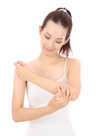 Hand to care for young Asian womenの写真素材