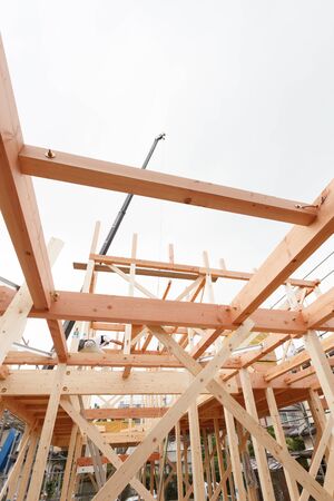 Japanese new house under construction image materialの写真素材