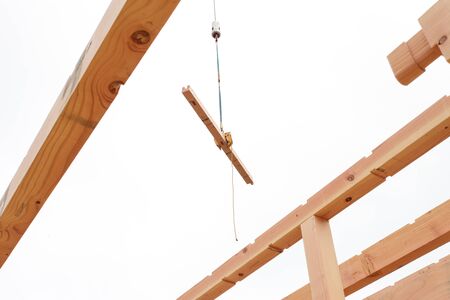 Japanese new house under construction image materialの写真素材