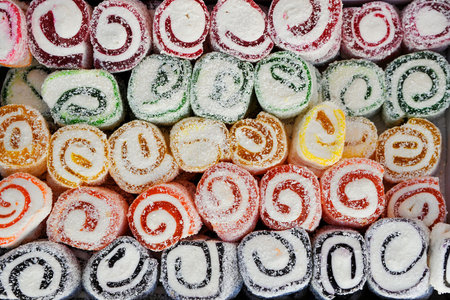 Multicolored marmalade. Wonderful turkish delights. Candied fruit jelly. Eastern sweets.