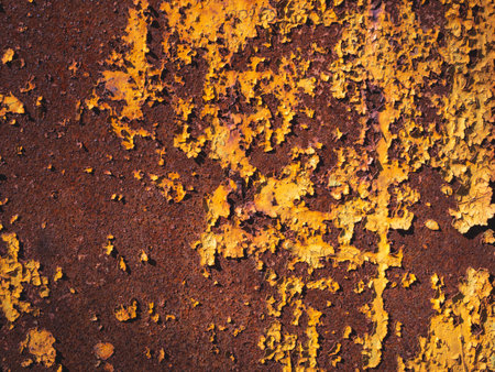 Rusty metal background closeup. Metal texture with scratches and cracks.