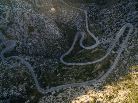 Aerial view of Sa Calobra road, in the Tramuntana Mountains, in Majorcaの写真素材