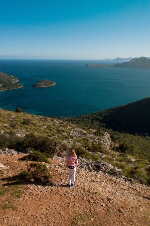 Bay of pollenca, peninsula formentor, view from peninsula victoria - coastal cliff coast with ocean view panoramaの写真素材