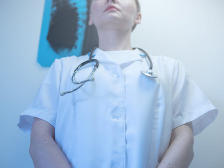 Healthcare and medical concept. Medicine doctor with stethoscope in the hospital background.
