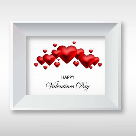 White frame with text happy valentines day. Rad splash background heart Artistic design concept for valentine day holiday.のイラスト素材