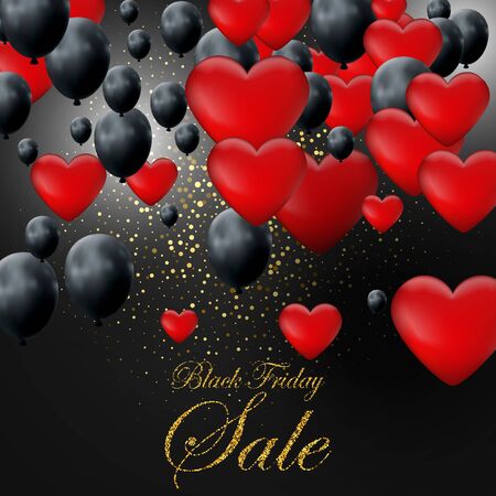 Black friday sale gold lettering. Holiday shopping. Black background. Vector illustration. Black balloons.のイラスト素材