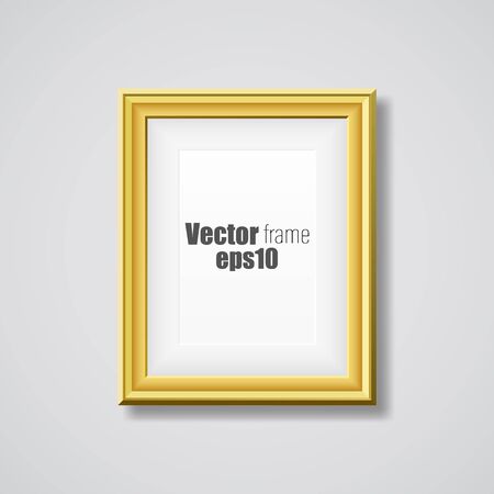 Gold photo or picture frame vector. Ornate painting vintage border on wall backgroundのイラスト素材