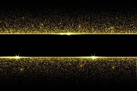 vector golden frame with confetti glitter and shiny sparkle effect. black background for new year black friday Christmas banner, cover, greeting card and decoration celebration.のイラスト素材