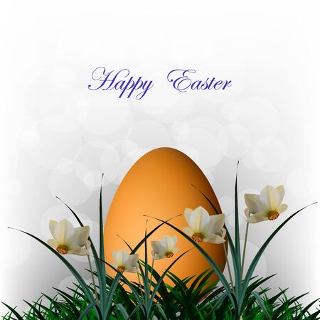 Vector Easter Greeting Card with Narcissus isolated on white backgroundのイラスト素材