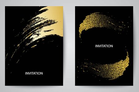 hand drawing gold brush stroke paint spot on a gray background, handmade vector illustrationのイラスト素材