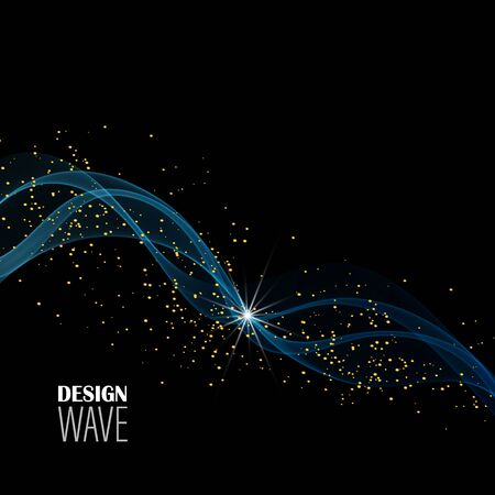 Abstract blue waves on black background.Technology background. gold dustのイラスト素材